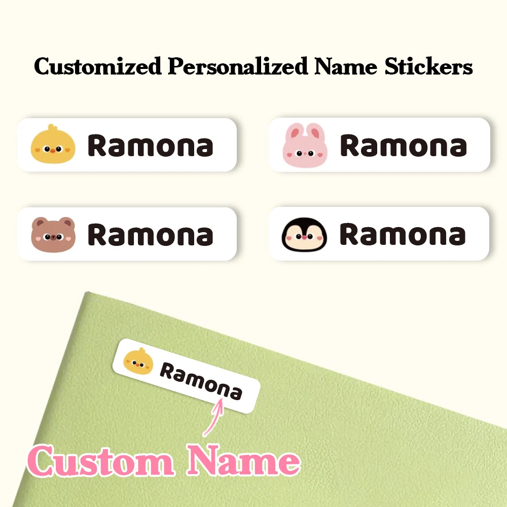 Custom animal Name Sticker,Transparent Waterproof Stickers for Kids,diy Name Labels for School Bag Bottles Pen Box  Mug Uniform view 6