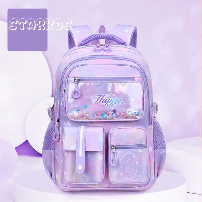 Princess Pink Purple School Bags For Junior Girls Orthopaedics Comfy Backpacks Kids Primary Schoolbag Large Capacity Waterproof