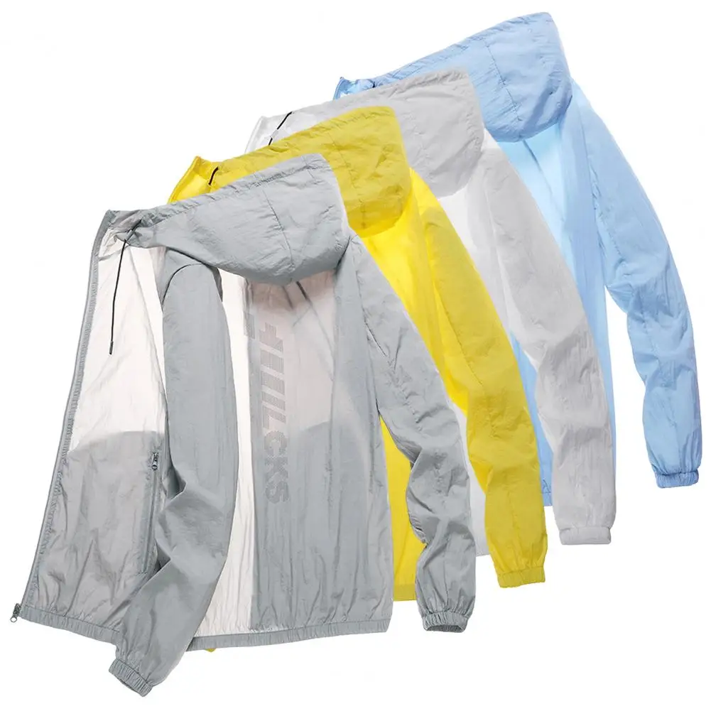 Stylish Drawstring Solid Color Men Windproof Quick Drying Windbreaker Ultra-light Windbreaker Jacket Daily Clothing