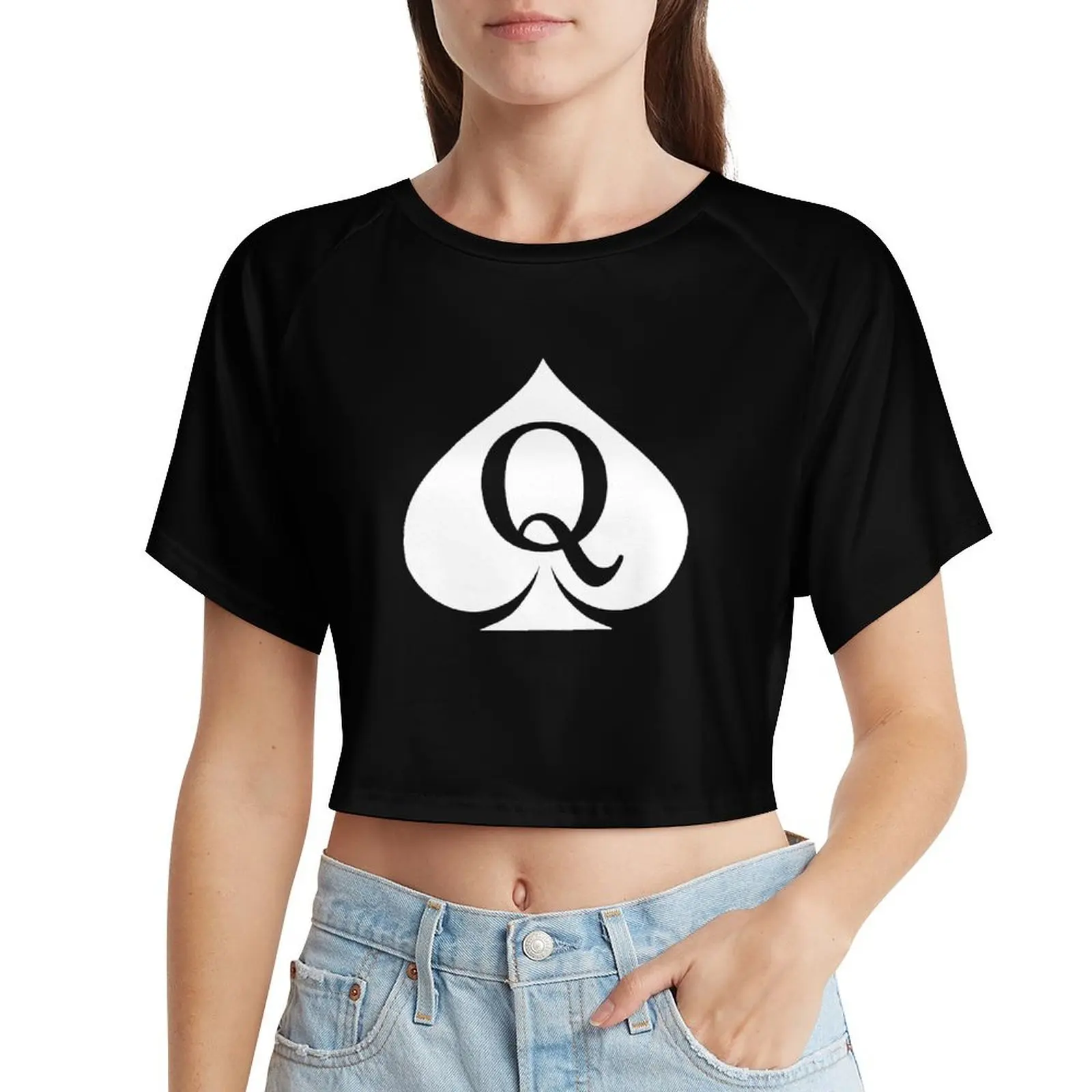 Queen of Spades Womens Short Sleeve Cropped T-Shirts Summer Crop Tops Casual Round Neck Short Basic Tees