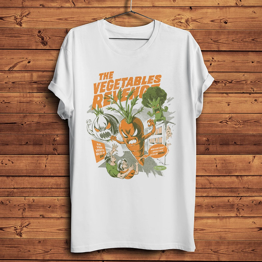 Vegetables kaiju revenge Funny vegan TShirt Men Short Sleeve breathable Homme Tee Unisex Streetwear T Shirt no-sticker