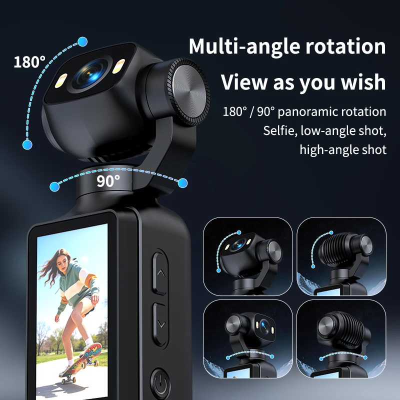 LK-033 4K Pocket Handheld Gimbal Action Camera 180° Rotatable Lens Anti-Shake Vlog Video Cam with Fill Light - view 3