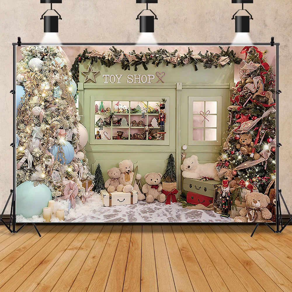 

SHENGYONGBAO Christmas Tree Window Wreath Photography Backdrop Wooden Doors Snowman Cinema Pine New Year Background Prop ANT-07