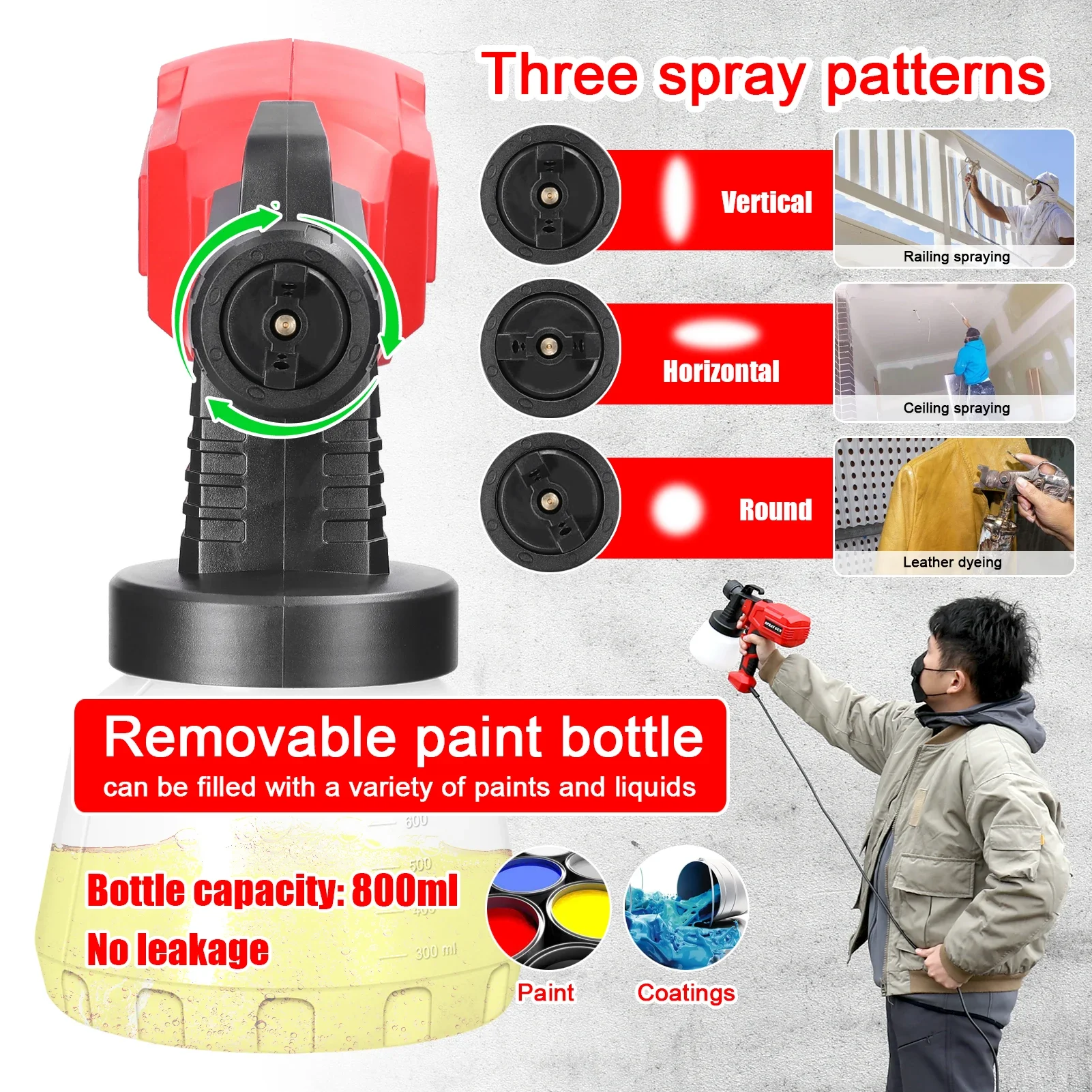 Electric Paint Spraying Machine 800ml Large Capacity Paint Bottle Detachable Multifunctional High Pressure Paint Sprayer Tools