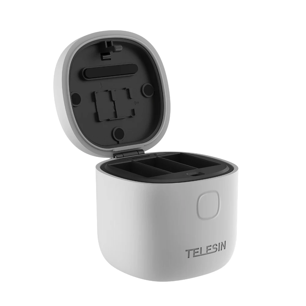 TELESIN Portable  Charger For GoPro Hero 12 11 10 Battery 3 Slot Silicone Anti-fall Waterproof Charging Box with TF Card Reader