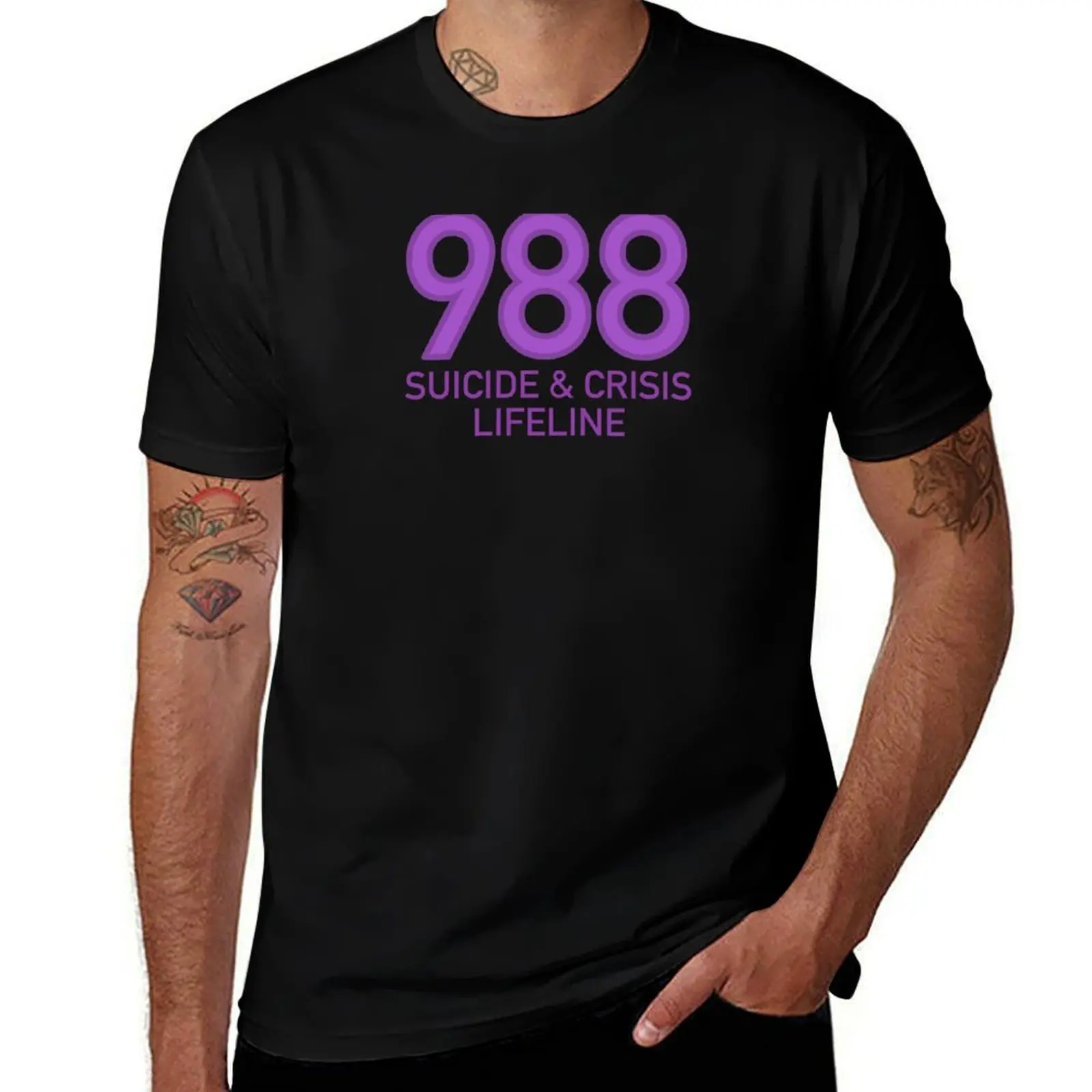 988 Suicide & Crisis Lifeline (Purple) T-Shirt Trendy Print Short Sleeve T-Shirt