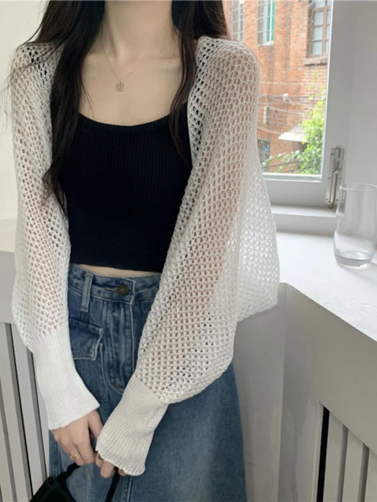 

Женский летний кардиган Emily Clud из шелкового трикотажа с вырезами, защита от солнца, универсальная верхняя одежда