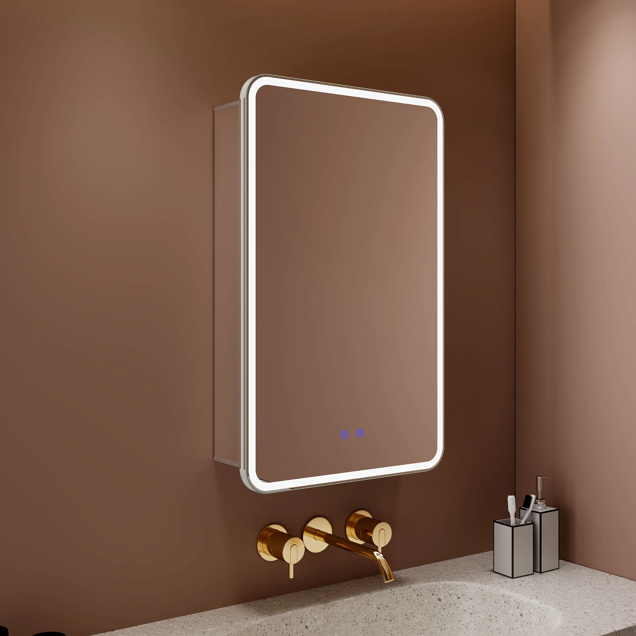

Wholesale Aluminum Frame Brightness Adjustment Anti Fog Medicine Toilet Led Bathroom With Lights Mirror Cabinet for Bathroom