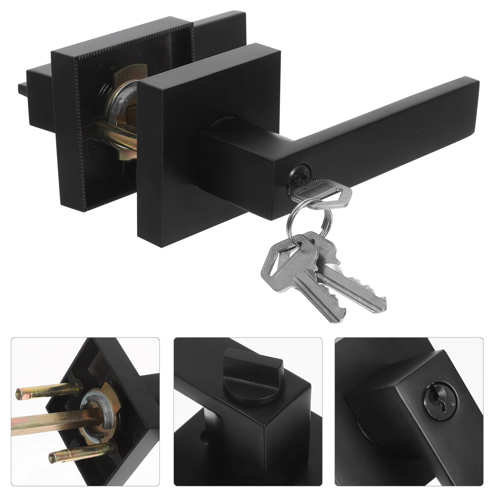 

Aluminum Alloy Square Door Handle Lock For Bedroom Interior Exterior Room Bathrooms Closets Front Entry With Key