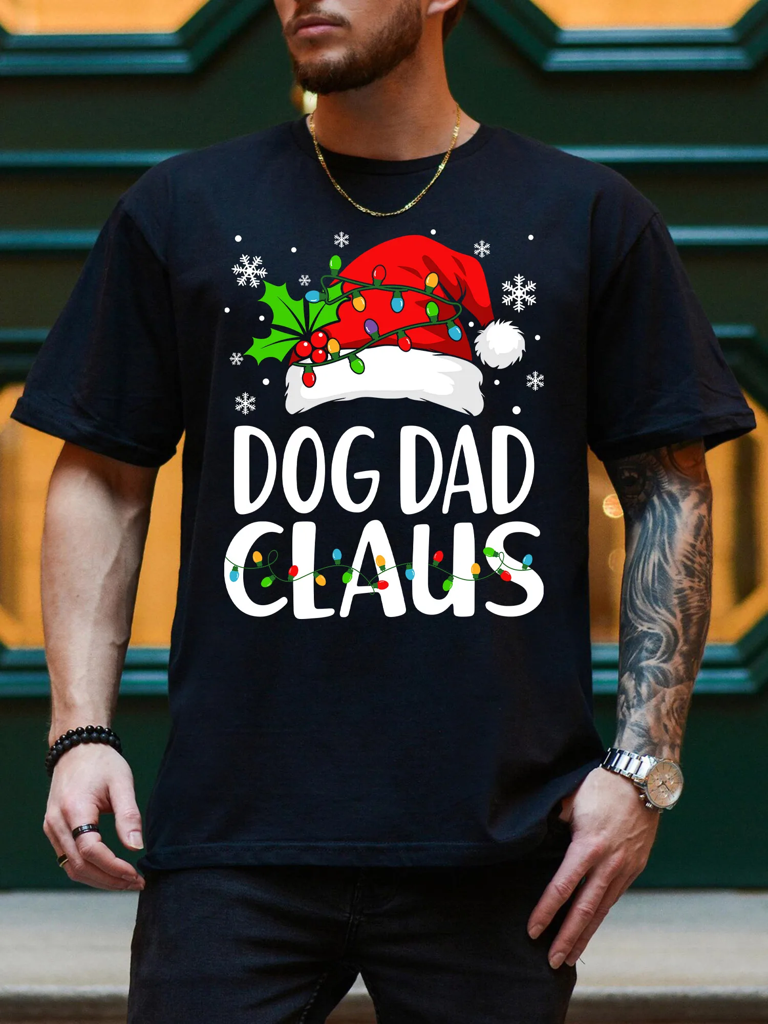 

Мужская повседневная футболка с рисунком Dog Dad Claus — мужские футболки из 100% хлопка, повседневная черная футболка