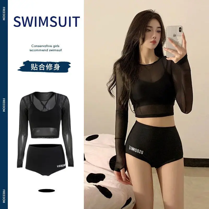 

2024 New Hot Swimwear Women's Split Bikini Three-Piece Sexy Long Sleeve Sun Protection Blouse Hot Spring Swimwear