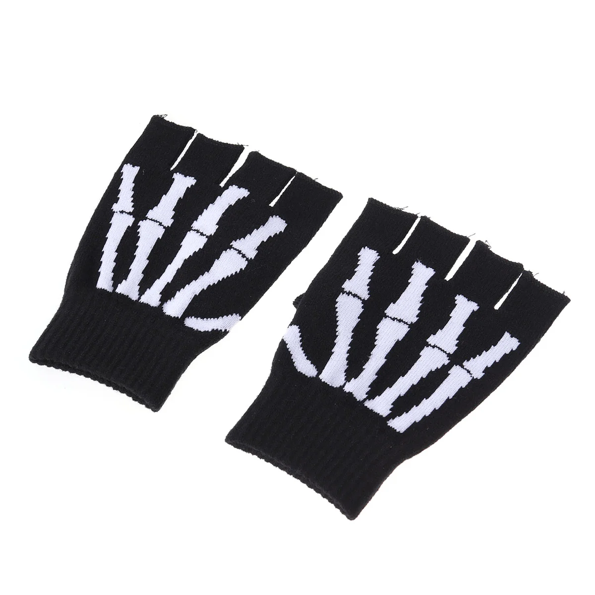 Unisex Finger Pattern Knit Gloves Skull Bone Gloves Elastic Half Finger Glove Finger Knit Gloves