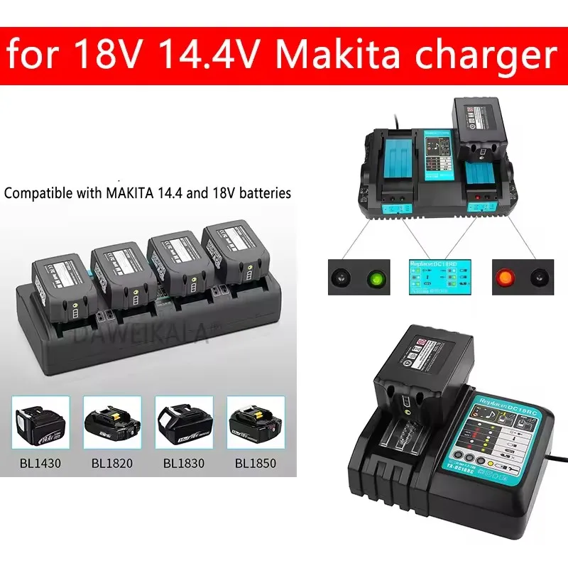 

Быстрое зарядное устройство для литиевых аккумуляторов Makita 18V 14.4V с 4 портами, совместимое с Makita 14.4V 18V 20V BL1830 BL1840 BL1850 BL1860 BL1430