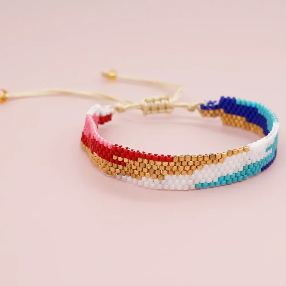 Rice Bead Bracelet  Hand knitting  fashion  Simple  Beading  rainbow  Bohemia Design geometry  ma'am  Adjustable Bracelet