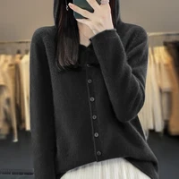 First Line 100% Merino Wool Knitted Cardigan Women's Autumn And Winter Hoodie Loose Sweater Fashionable Versatile Coat Top YC014 - Image 4