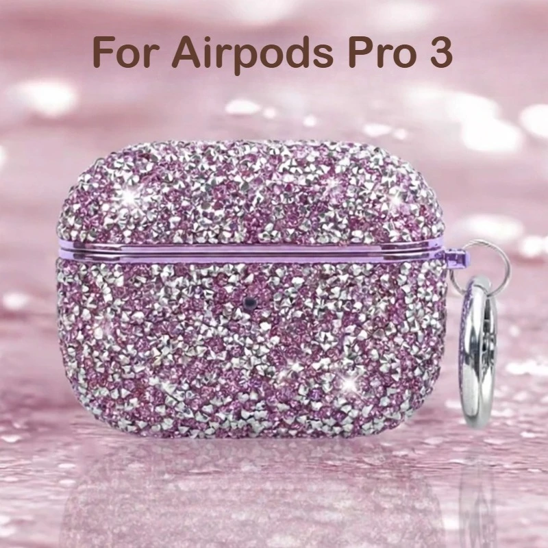 Case for AirPods Pro3 AirPods 4 3 2 1 Pro 2 Bling Glitter Diamond Sparkly Protective Cover With Keychain Ring for Women Girls