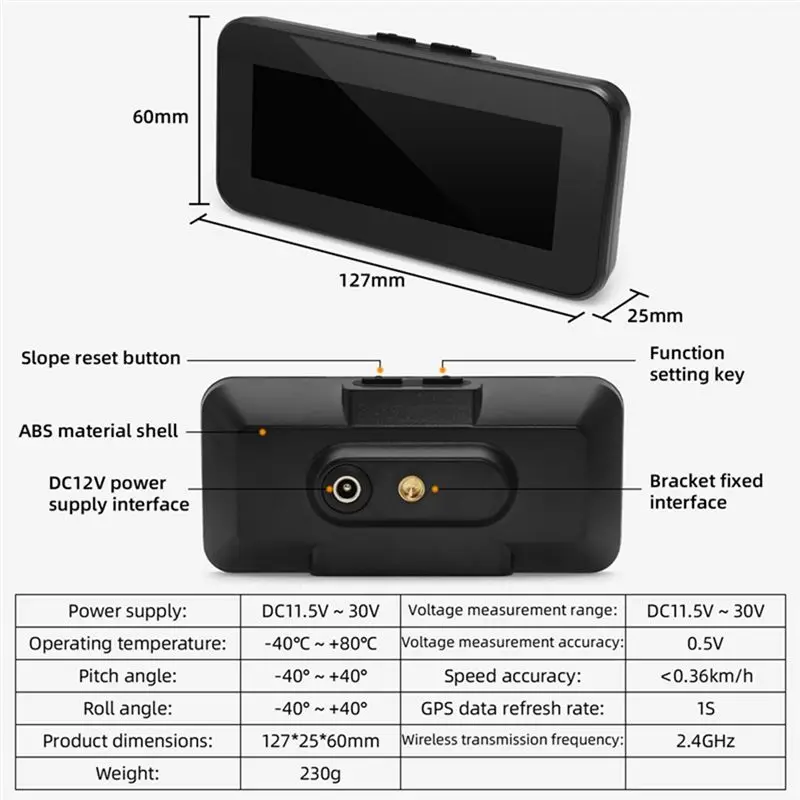 YSS-Car HUD Head Up Display Inclinometer Compass Speedometer Digital Speed Slope Meter Car Parts 1 PCS