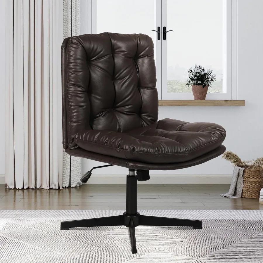 كرسي مكتب منزلي دوار بدون ذراع قابل للتعديل مع تصميم متقاطع على شكل حرف L ودعم قطني مثالي للمساحات الصغيرة #6