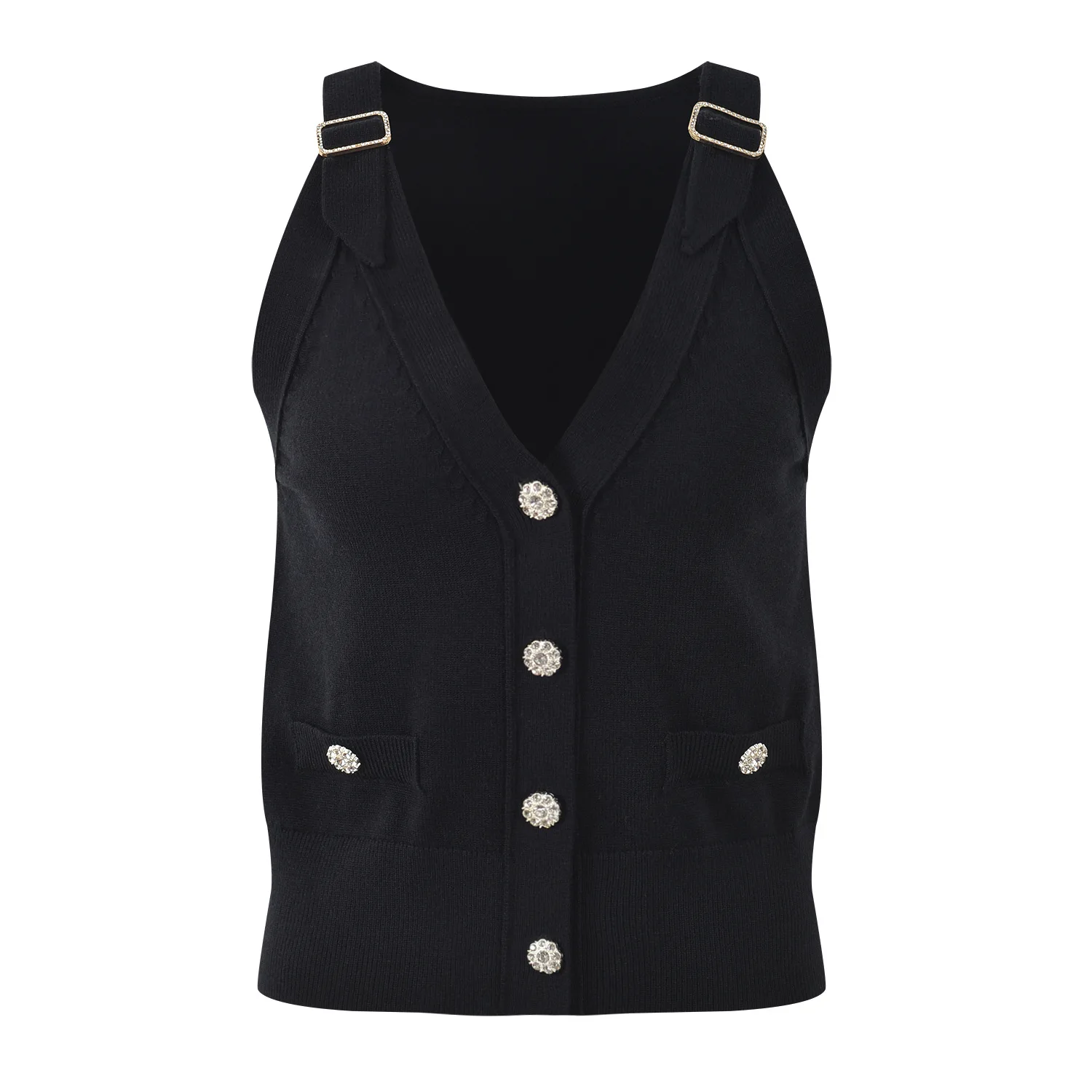 خريف 2025 جديد Sle Fraance صغير V-ne oulder Bule تنوعا محبوك Svel ort سترة تانك القمم المرأة Faion