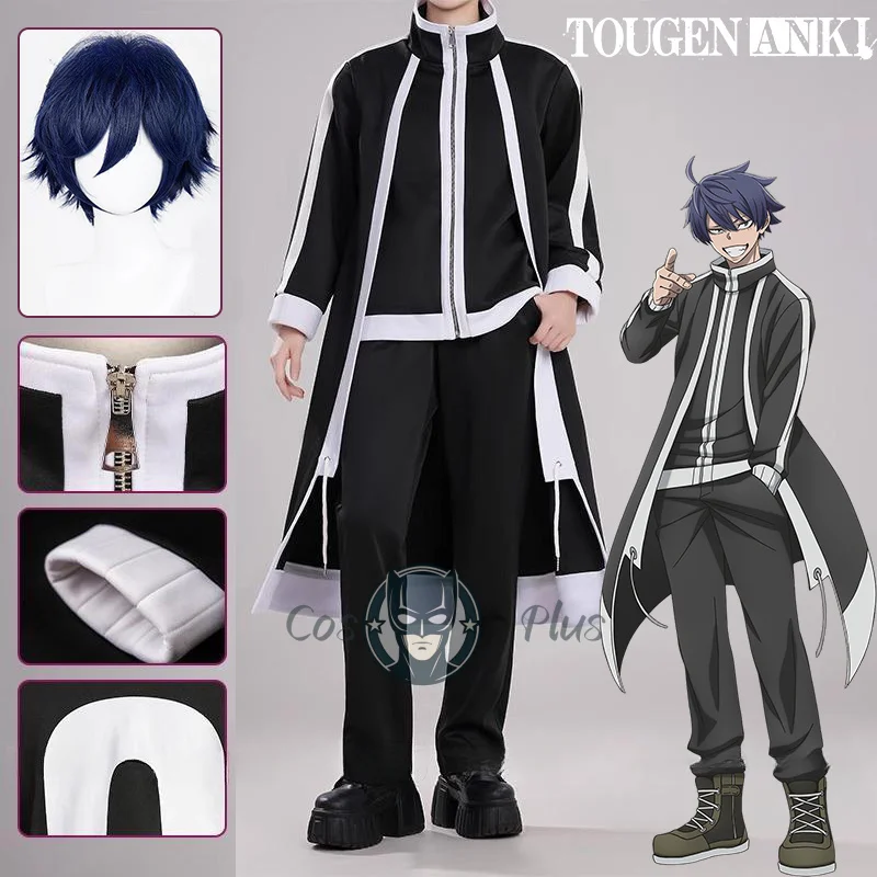 أزياء أنيمي توغين أنكي شيكي إشينوز التأثيرية شعر مستعار الزي الرسمي ملابس رياضية مجموعة كاملة أزرق أسود شعر مستعار قصير للرجال والنساء الطرف #1