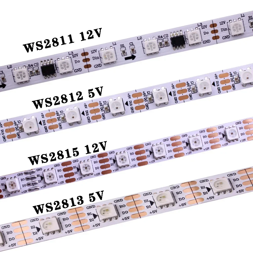 

WS2812B WS2811 WS2813 WS2815 5050 RGBIC Smart LED Strip WS2812 Individually Addressable IC 30/60/144Pixels/Leds/m Light DC5V/12V