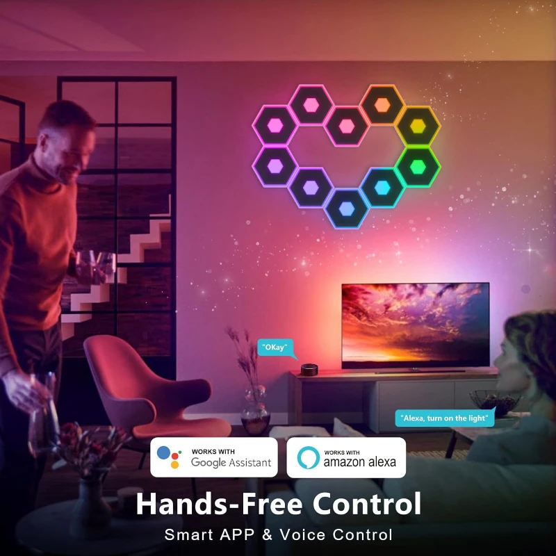 新しいrgb-tuya六角形量子ライトウォールランプ-eスポーツルーム雰囲気ライト-diyスプライシングハニカムイリュージョンカラーピックアップライト