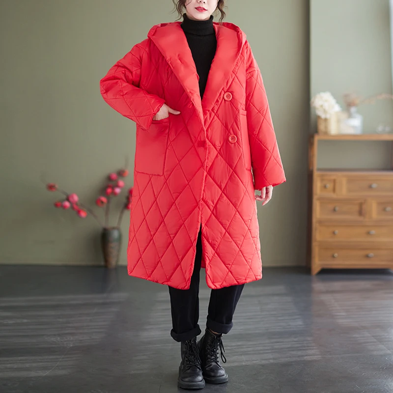 Women\'s Padded Long Jackets Free Shipping Diamond Check Winter Fur Coat with Pile Loose Outerwears Large Size Oversized