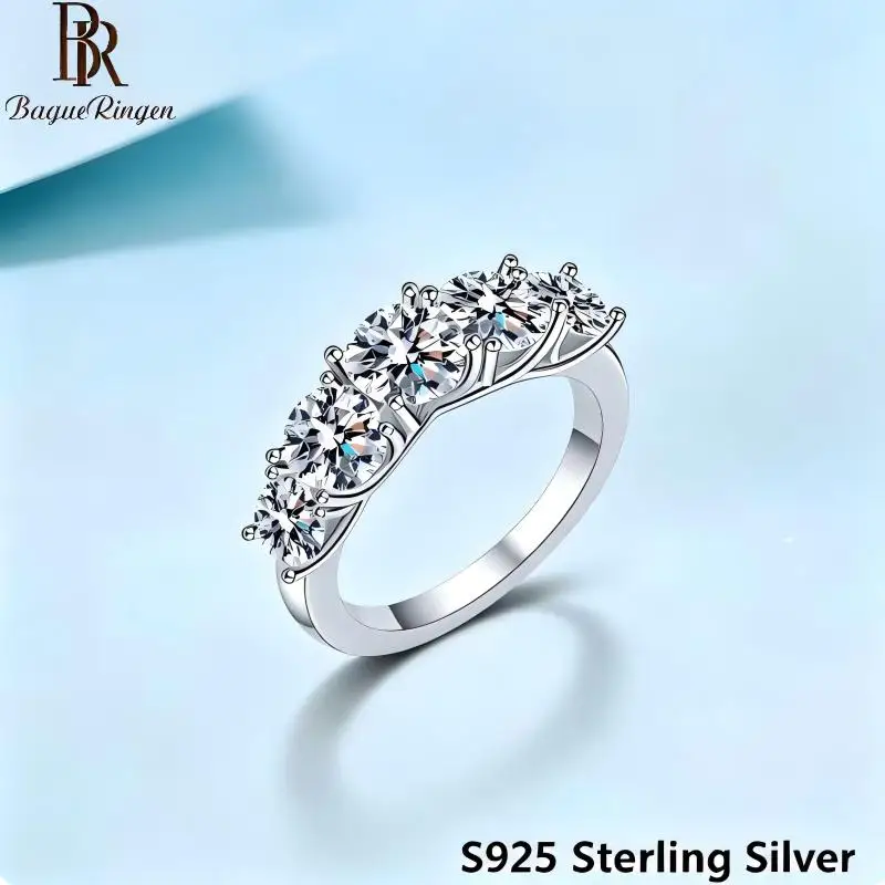 BR New INS Style S925 Sterling Silver Moissanite Ring for Women D VVS1 Simple Luxury Fine Jewelry  Perfect Gift for Her