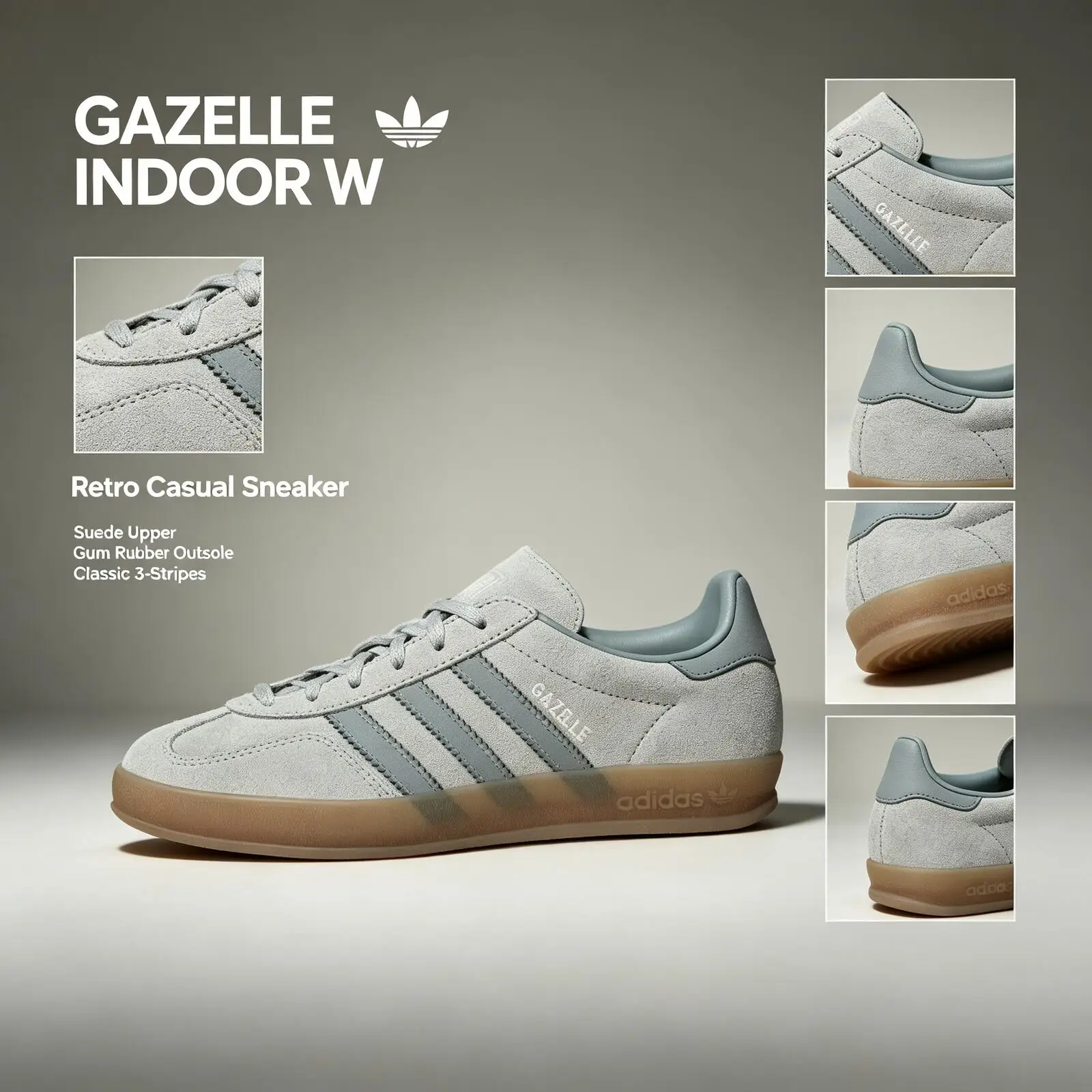 Adidas GAZELLE  INDOOR W IH9219 Originals Cow Split Leather German Army Trainers Linen Green Wear-Resistant T-Toe Sneakers