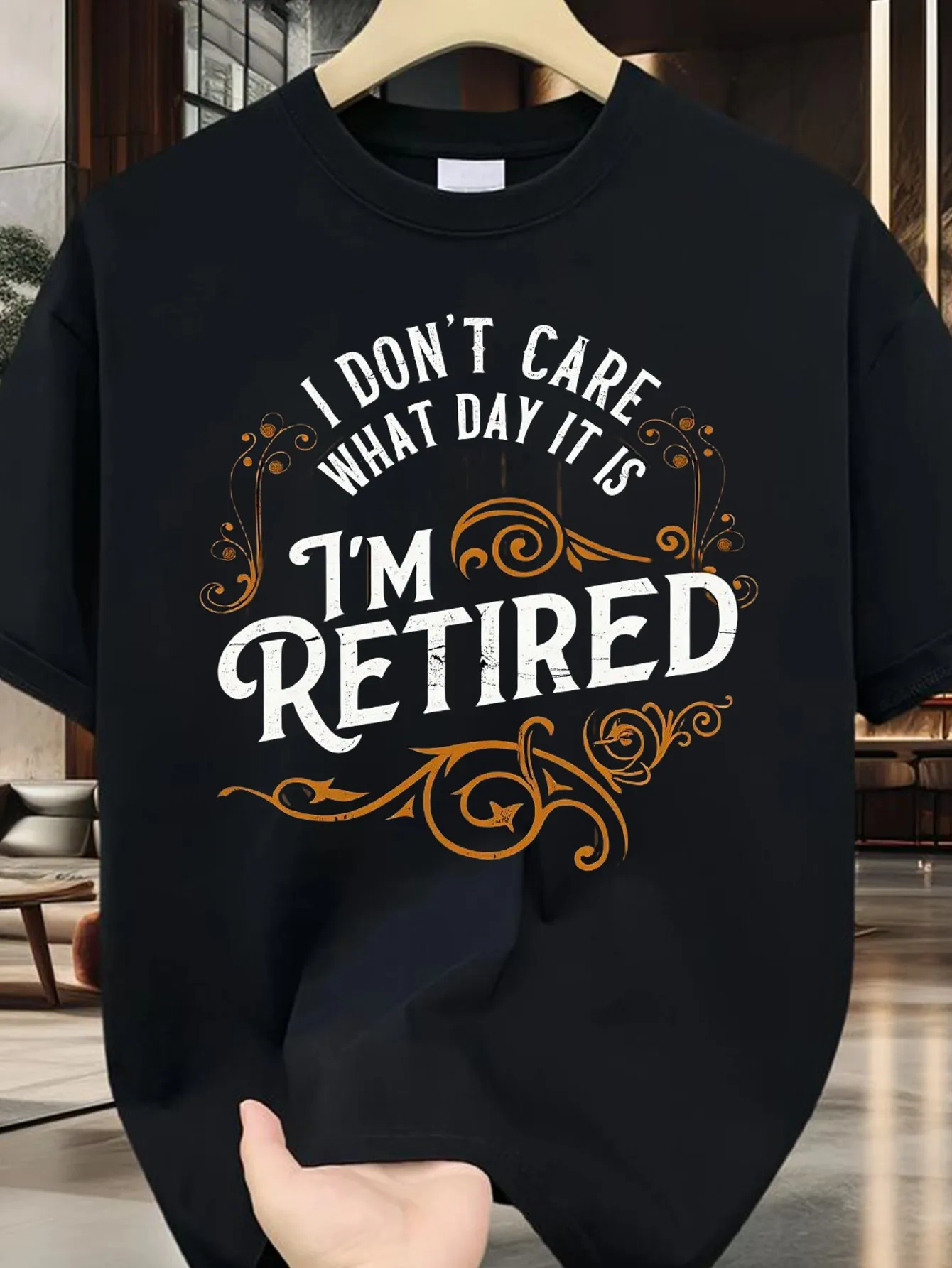 Funny Retirement Quotes T-Shirt - I Don'T Care What Day It Is, I'M Already Retired - Black T-Shirt with Bold White and Orange Letters - Soft and Breathable Crew Neck Shirt - Retirement Gift for Men and Women, Plus Size
