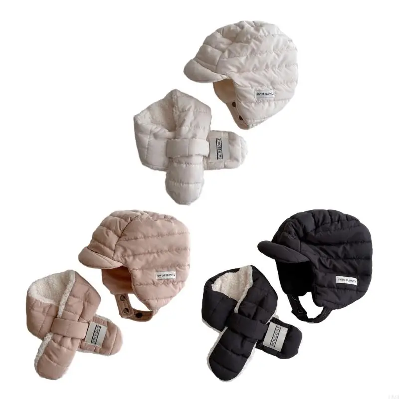 49MB 2 Pieces Thick Winter Earflap Hat+Plush Neck Warmer Children Windproof Supplies
