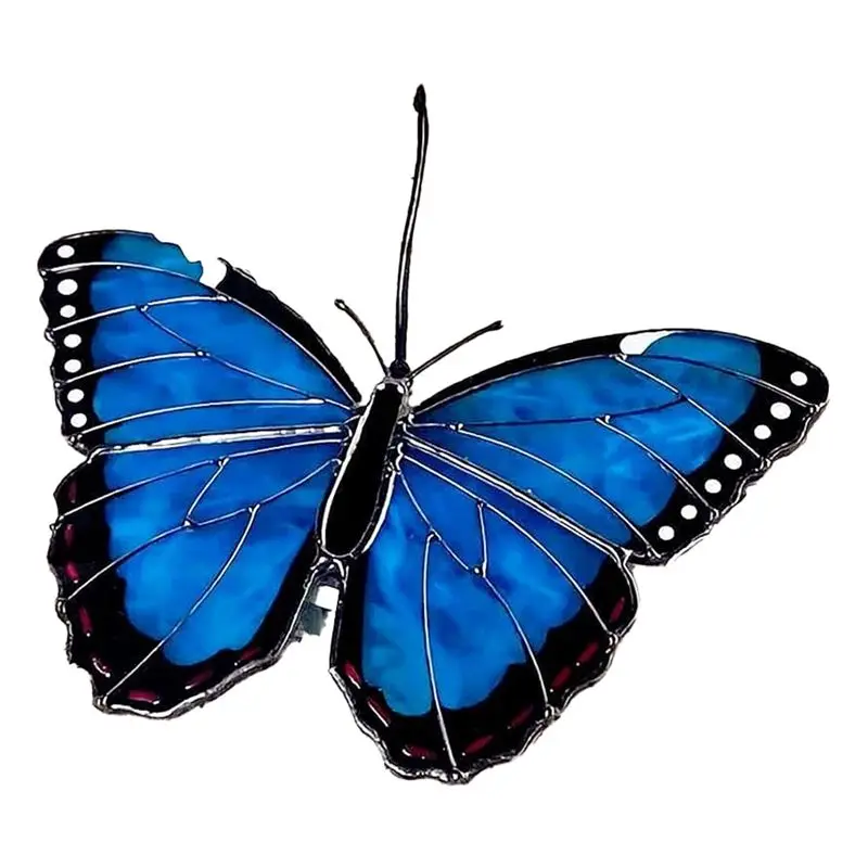 B84B Stained for Butterfly Sun Catcher, Handmade, Acrylic, Window Hanging, Car Decoration, for Butterfly Gifts for Women, Blue