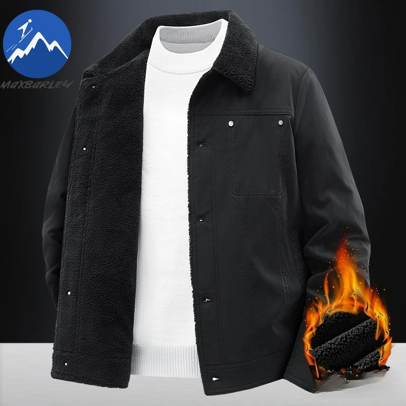 

Maxbarley Men Jacket 2025 Hiking Travel Thickened Warm Coat Lapel Single Row Button Design Lightweight Autumn Winter Windbreaker
