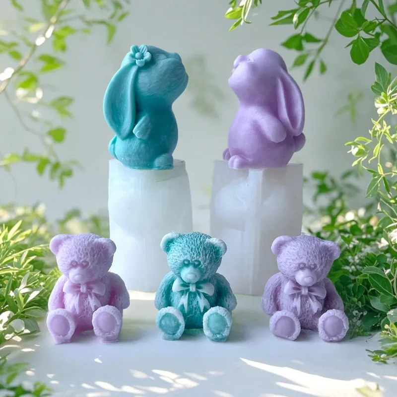 Nette Bär Kätzchen Kaninchen Silikon Kerze Form DIY Cartoon Tier Aroma Gips Ornament Form Seife Kerze Machen Liefert