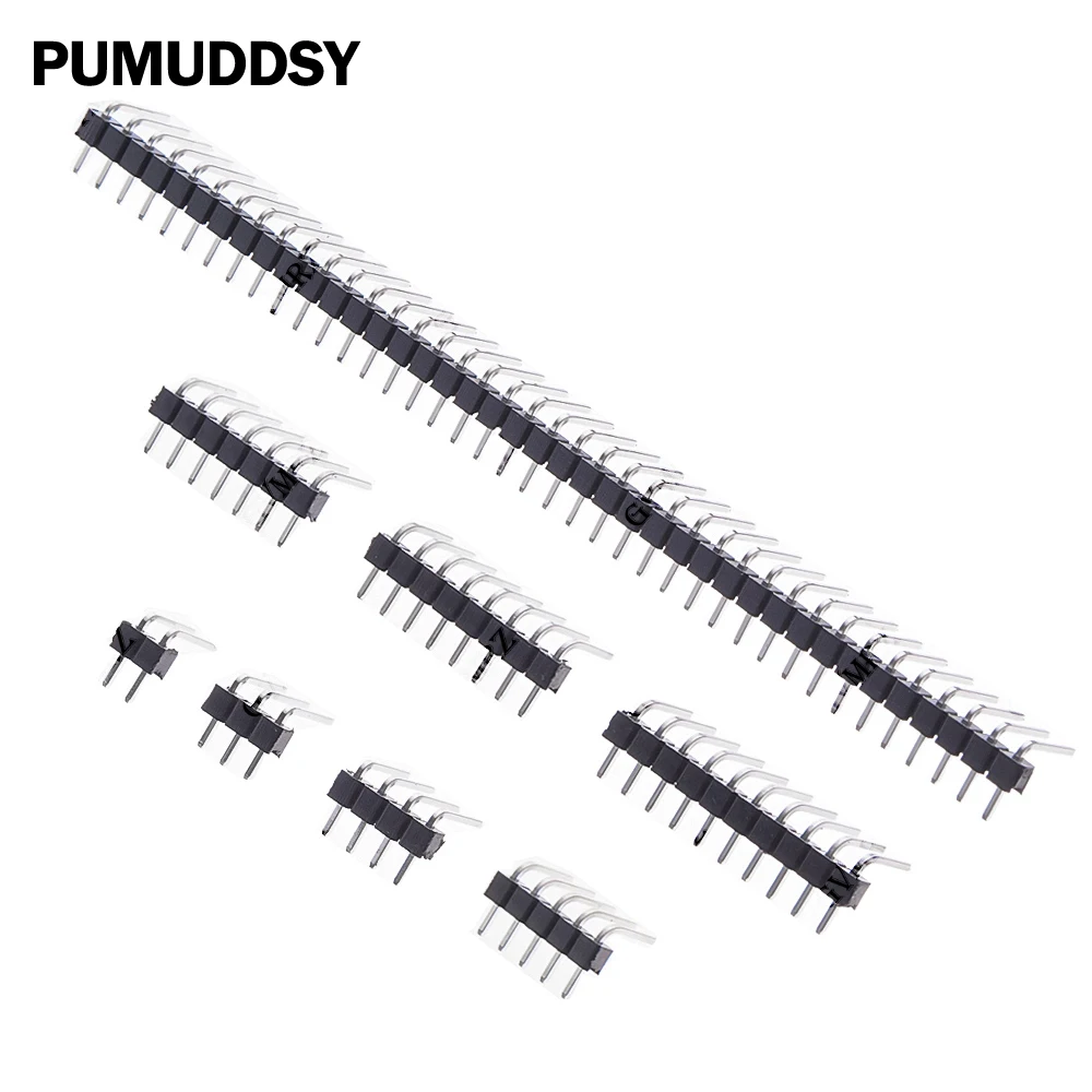 10PCS 1X/2/3/4/5/6/8/10/40p Single Row Right Angle MALE PIN HEADER 2.54MM PITCH Strip Connector Socket 3p/4p/6p/8p/20p