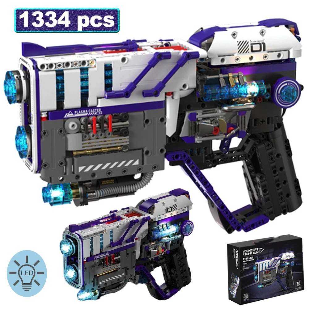 

MOC Technical Military Stardust Pistol Rifle Building Block City LED Police Pistol Can Fire Educational Brick Adults Toys Gift