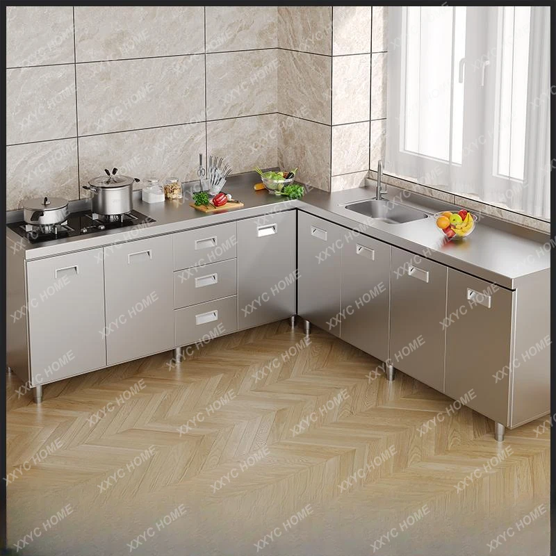 L stainless steel kitchen cabinets simple stove integrated storage cupboards household small apartment cabinets