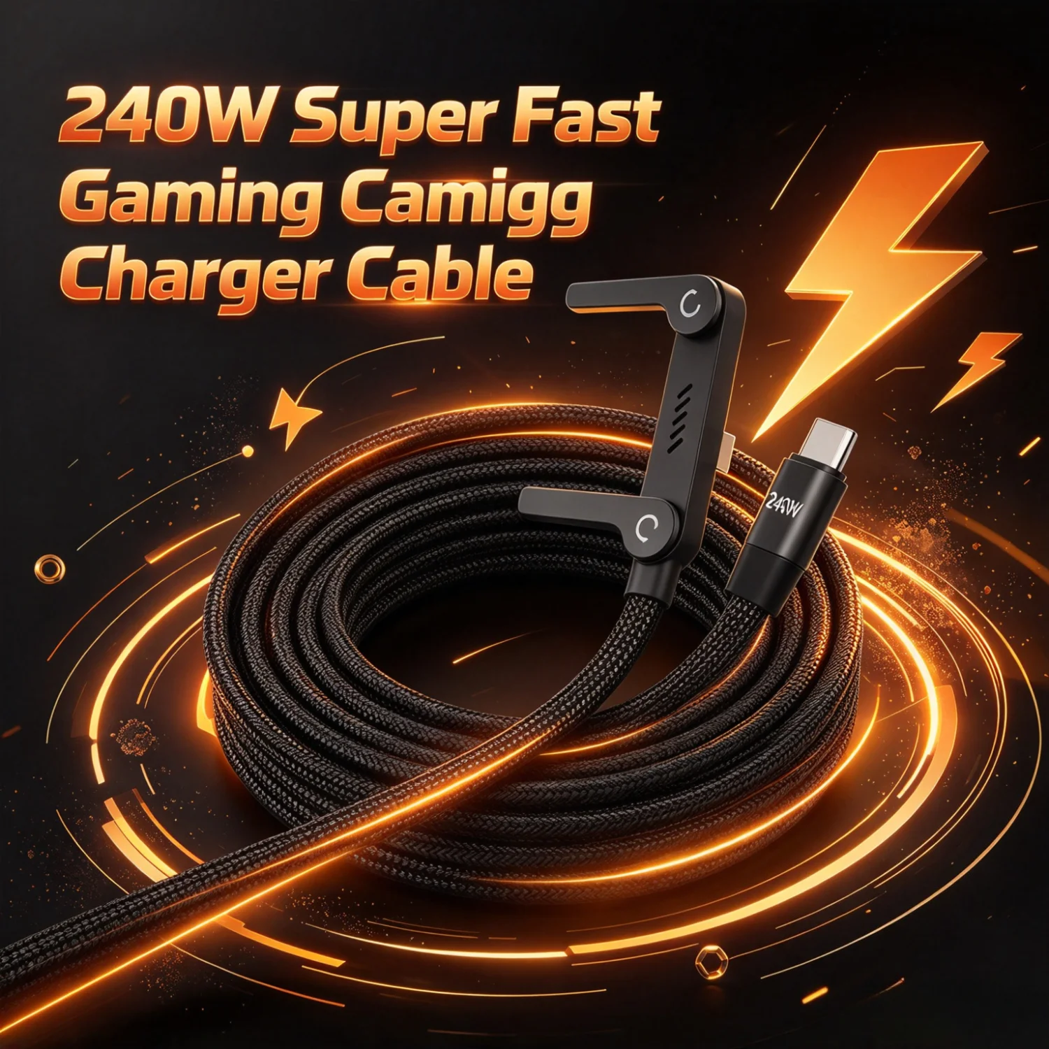 240W Gaming USB-C to C Charging Cable with Foldable Phone Stand Durable Braided Fast Charge Cord For iPhone 17~12 Samsung Xiaomi