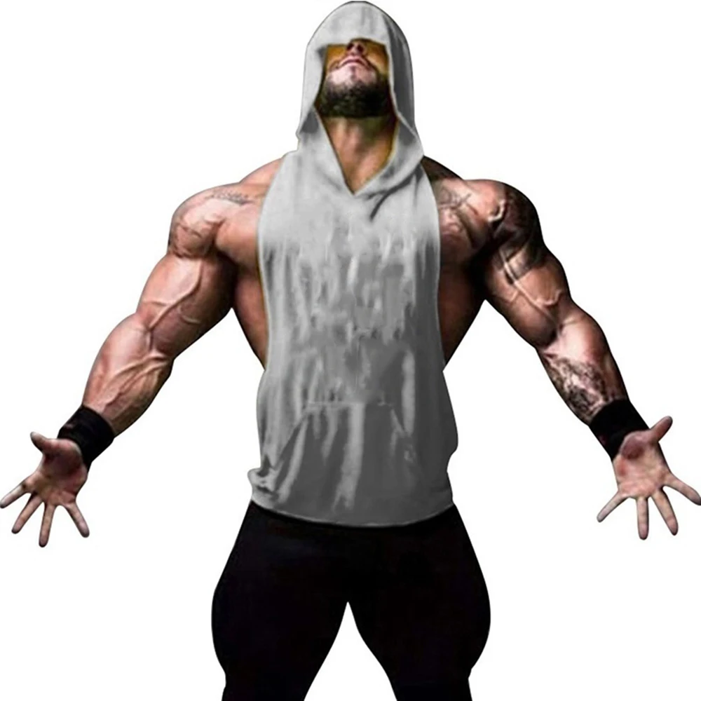 Mens Sleeveless Hoodies Fashion Casual Hooded Sweatshirt Men Bodybuilding Tank Top Sporting Shirt Waistcoat Vest Gym Clothing