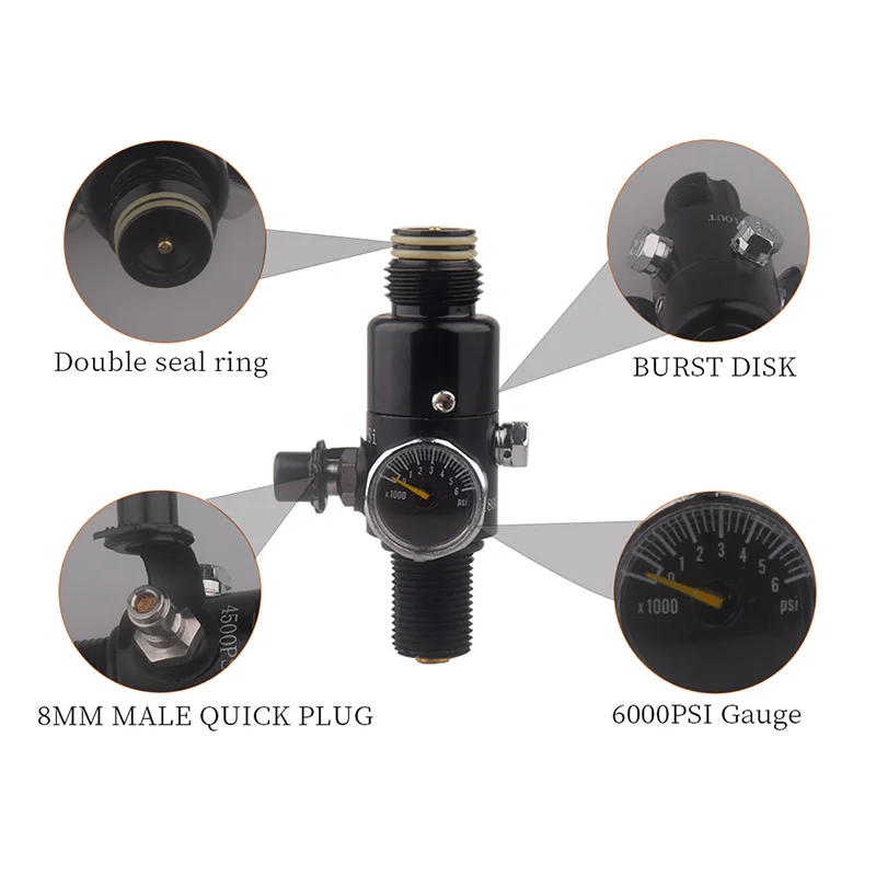 HPA 0.38L/380CC Air Tank Output 160To3000PSI Pressure Relief Valve Gas Cylinder Refill Regulator For CO2 Station Diving Aquarium