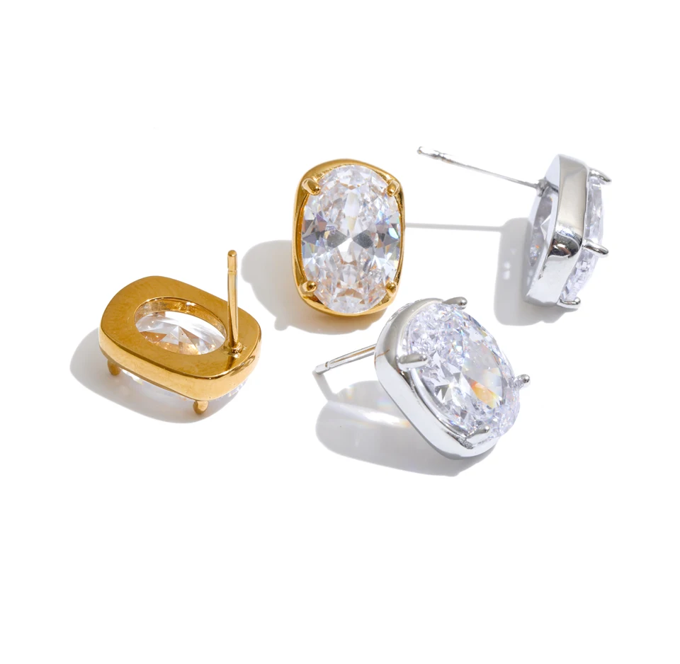 Yhpup Edelstahl-Ohrstecker mit AAA glänzendem Zirkonia im rechteckigen Fassung, strahlender Abendschmuck für Damen. – Detail 3