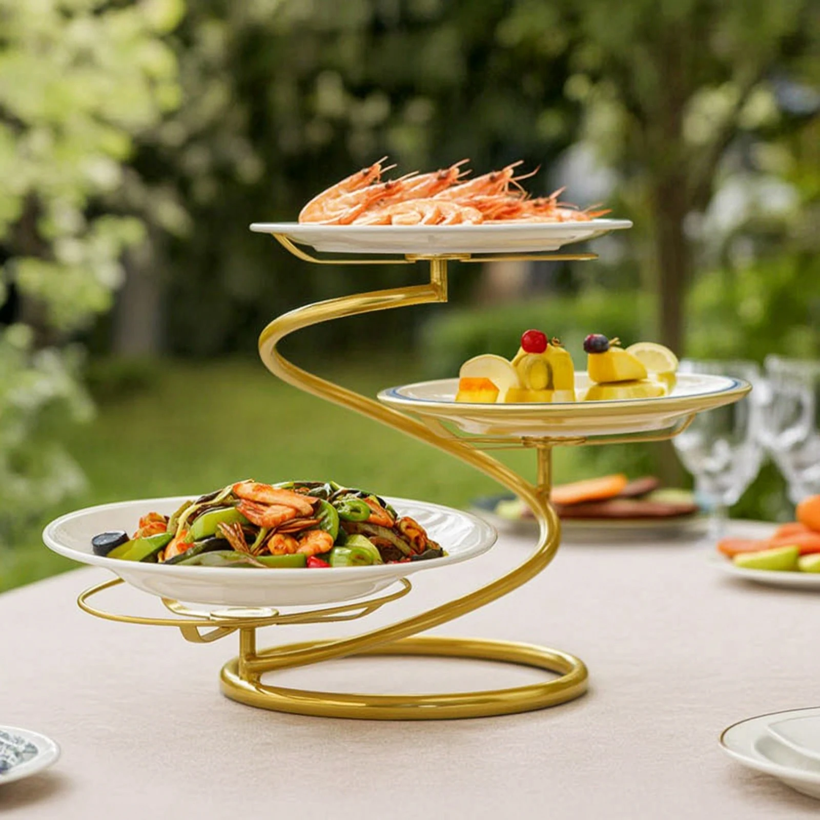 Tiered Serving Stand Multi-Level Spiral Serving Stand Tabletop Space-Saving for Hosts, Parties, Buffets view 3