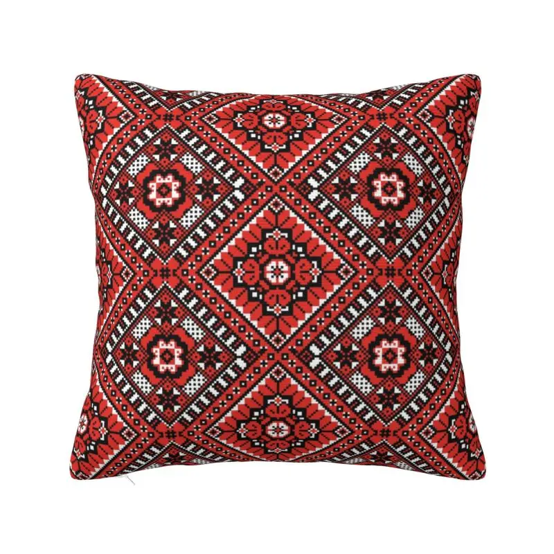 Custom Modern Ukrainian Traditional Embroidery Ornament Cushion Cover for Sofa Velvet Ukraine Boho Ethnic Pillow Case Decoration