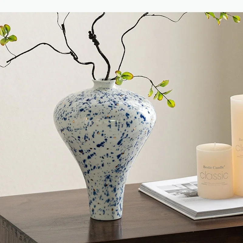 Gilded Blue and White Porcelain Vase Classics Plant Pots Table Decoration Flowers Arrangement Floral Vases Room Aesthetic Decor