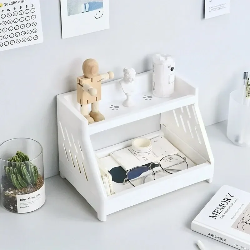 

White Double Tier Desktop Storage Organiser Display Shelf stationery stationary stationary organizer office supplies