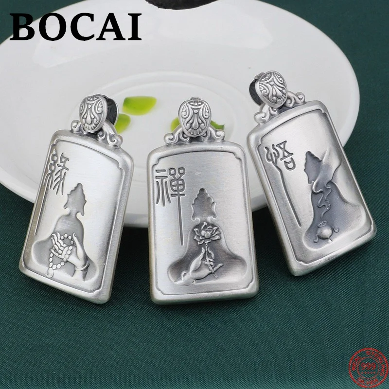 

BOCAI S999 Sterling Silver Pendants for Buddhism Pendants for Women Men New Fashion Heart Sutra Buddhist Amulet Free Shipping