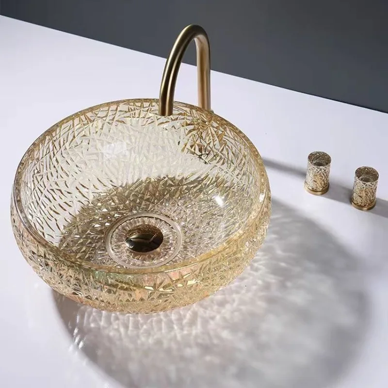 

Colorful Glass Wash Basin Beauty Decorative Single Round Hotel Countertop Bathroom Sink Modern Brief Bathroom Accessories