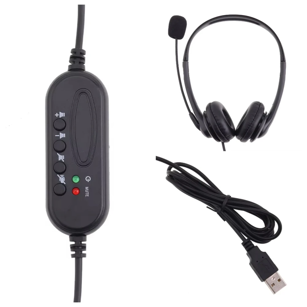 50pcs USB Noise Cancelling Wired Headset Universal Business Computer Headphones With Microphone For PC Laptop Earphones