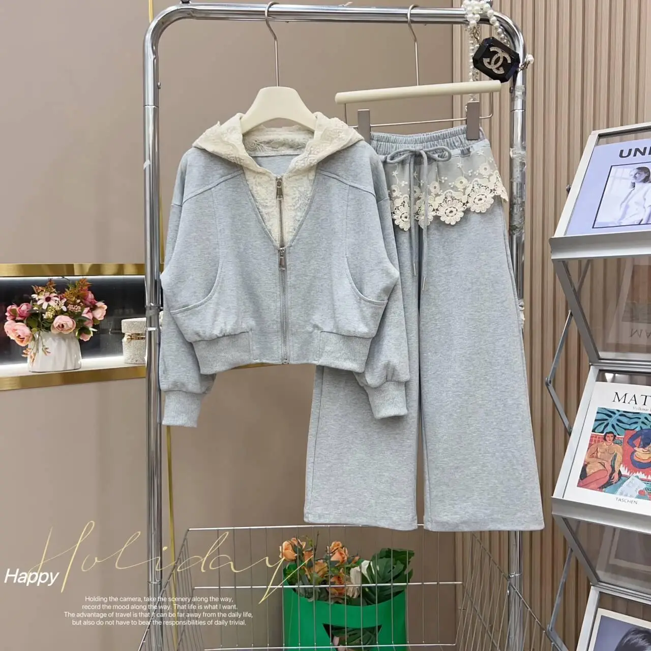 طقم ملابس ربيعية للفتيات مكون من قطعتين جاكيت بقلنسوة مزين بالدانتيل على الطراز الكوري ملابس أطفال غير رسمية ملابس ربيعية يومية #5