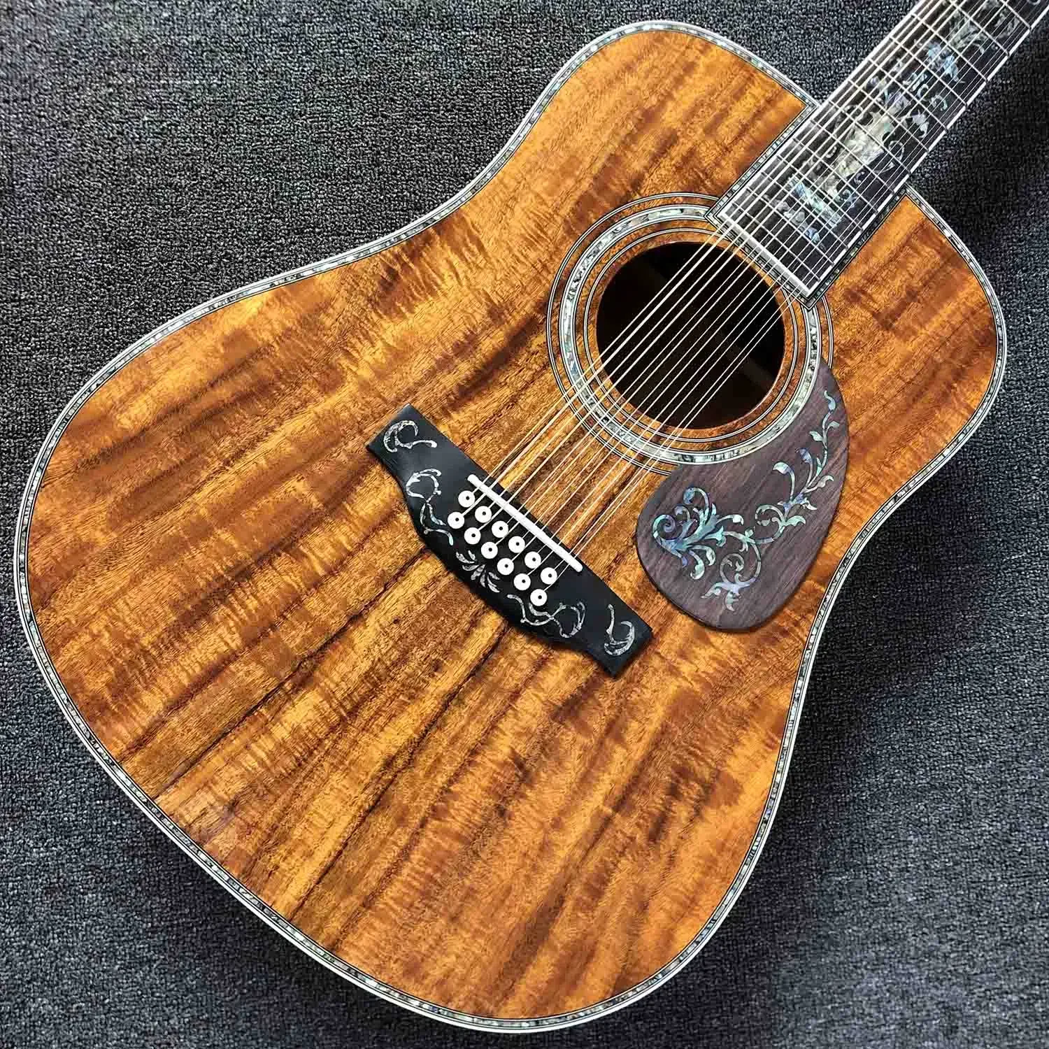 12 Strings Deluxe Solid koa Wood 41 Inch Acoustic Guitar Abalone Binding Wood Pickguard